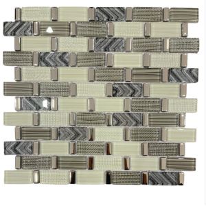 Contemporary Style Sliver and Grey Stone Mix Glass Mosaic Tile for Wall and