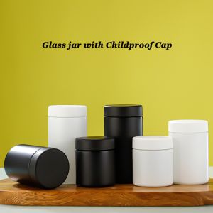 Buy cheap Logo/Graphic Design Borosilicate Glass Round Storage Jars with Childproof Cap in Black Matte and White Matte from wholesalers
