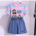Buy cheap Striped Strawberry Denim Fabrics Primary Children'S Clothing Girl'S 2pcs Set from wholesalers