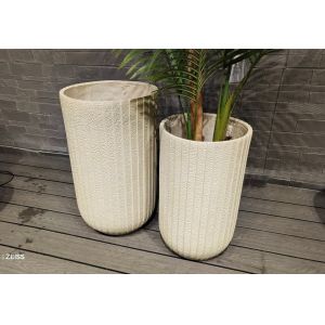 Buy cheap Light Beige Vertically Arranged Thin Stripe Textures Round Fiber Clay Rooftop Gardens Pot from wholesalers