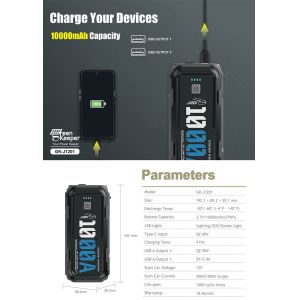 Buy cheap 18W QC Input Led Work Light 10000mAh Car Jump Starter Power Bank 1000A Dual USB Output from wholesalers