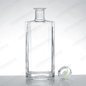 Rubber Stopper Sealing Type Octagonal Flat 750ml Glass Bottle for Wine Vodka