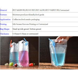 Buy cheap Juice Drink Pouches Heavy Duty Hand-held Reclosable Zipper bags Stand-up Heat-proof Plastic Pouches with straw pouch sac from wholesalers