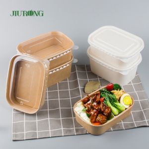 Buy cheap Single Wall Take Away Food Container Kraft Paper Salad Bowl Packaging With PET Lid from wholesalers