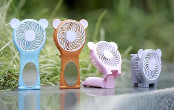 Quality New Foldable USB Bear Mirror Cooling Fan Portable Rechargable Fashion Handheld Fan for sale