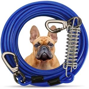 Buy cheap Heavy Duty Tie Out Cable Leash with Metal Durable Spring Double-ended Steel Glue Coating Wire Traction Rope for Dogs Outdoor from wholesalers