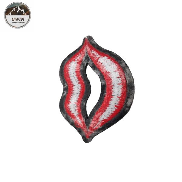 Sexy Red Lips Sew On Embroidered Patches / Custom Sew On Badges Eco Friendly