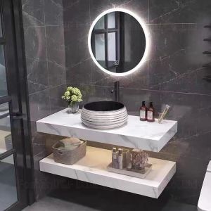 Rectangle Double Sink Waterproof Bathroom Vanity With Smart Lighted Led Mirror