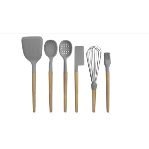 China 6 Piece Non Stick Silicone Kitchen Utensil Sets With Wooden Handles For Cooking on sale