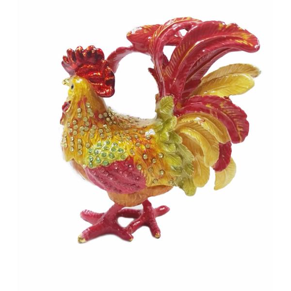 New arts and craft rooster metal jewelry box pewter rooster trinket box rooster decorative box