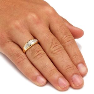 Buy cheap Silver / Brass Men's Prong Set Diamond Wedding Ring In 18k Gold Plating With Pave Diamonds from wholesalers