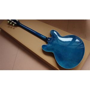 High quality electric guitar in blue color hollow body with chrome hardware