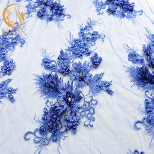 Buy cheap MDX Royal Blue Lace Fabric / Beaded Bridal Lace Intricate Design from wholesalers