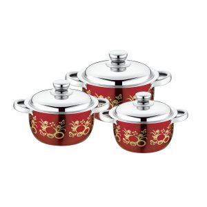 Buy cheap hot selling 6pcs cookware set with red color &16/18/20cm cooking pot &16cm/18cm/20cm cookware set in stainless steel from wholesalers