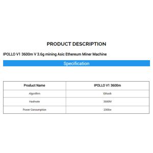 Buy cheap ASIC V 3.6G Ethereum Mining Machine , 2300w IPOLLO V1 3600M from wholesalers