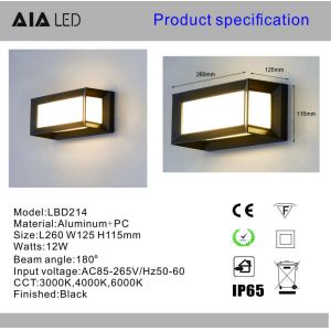 Waterproof IP65 external PIR sensor wall light COB 6W Exterior led wall light