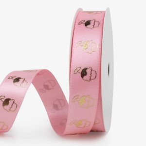 Large Stock White Gift Satin Ribbon With Gold Ink Printing Congratulation Logo