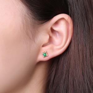 Buy cheap 18K Yellow Gold Natural Emeral Inlay Diamonds Stud Earrings from wholesalers