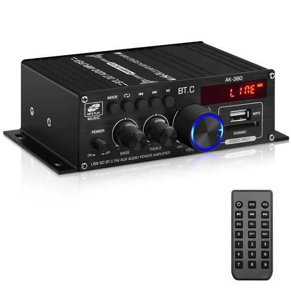 Buy cheap AK-380 USB SD Audio Power Amplifier 400W 2.0 CH HiFi Stereo AMP Speaker Bluetooth 5.0 Amp Receiver with Remote Control for Home from wholesalers