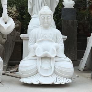 Buy cheap Sitting Meditation Marble Buddha Statue Home Decor Outdoor Fountain Stone Sculpture Holding Lotus Leaf Garden from wholesalers