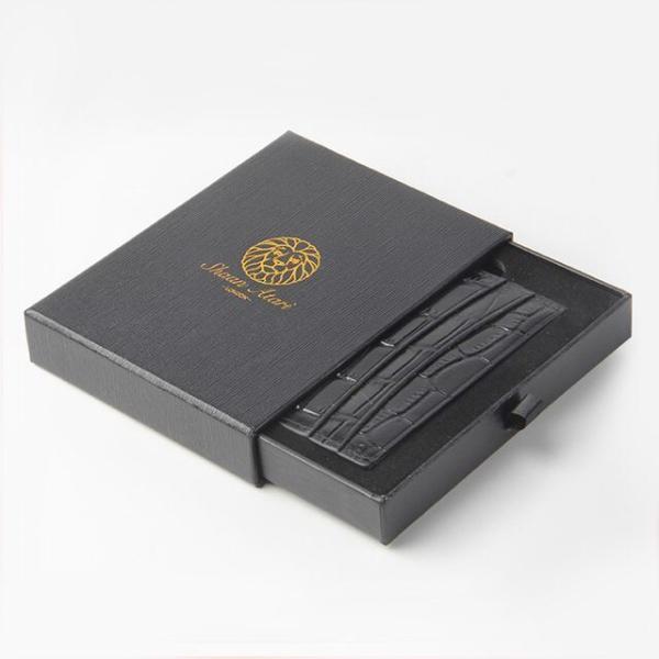 Custom Premium Black Texture Paper Rigid Cardboard Men's Sets Gift Wallets Box Packaging With Gold Foil Logo