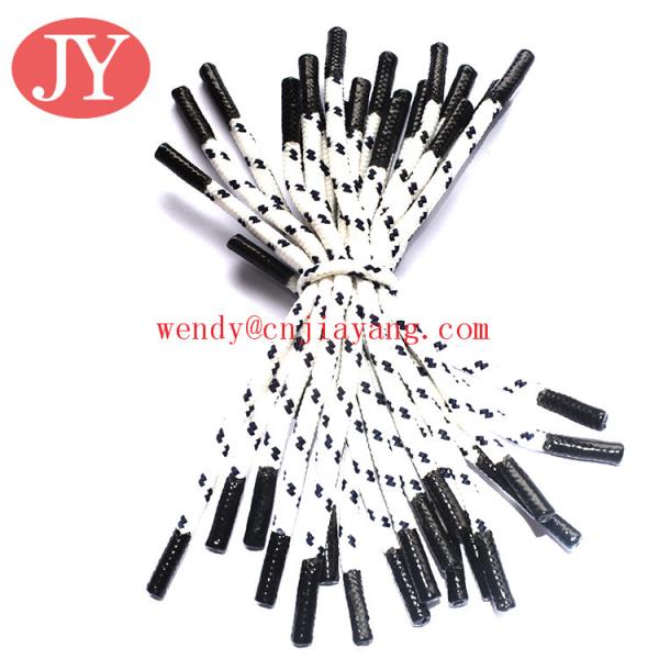 Polyester lace with reflective stripe with silicone dipped tips drawcords for