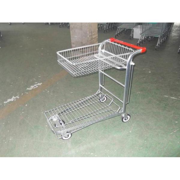 Warehouse cargo plat form trolley with top folding basket and 4 swivel flat