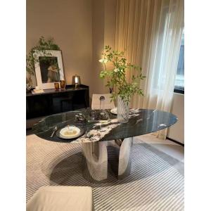 Buy cheap Luxury Mica Green Marble Dining Table with Emerald Green Surface and Silver White Veins from wholesalers