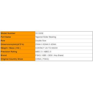 Buy cheap Double Row 351305E 351305 Tapered Roller Bearings P6 P5 P4 Bearing Catalogue from wholesalers