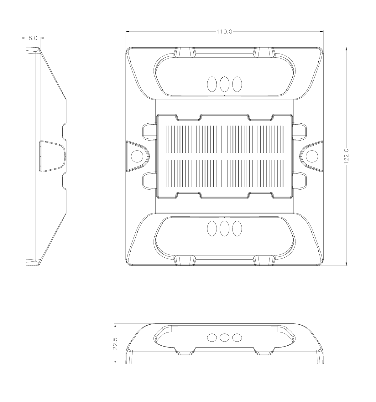 40T Loading Bear Solar Road Stud with IP 68 Waterproof Rating and 122*110*22.5mm Size for Traffic Safety