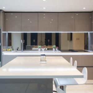 Buy cheap Ready To Assemble Handless Design Champagne High Gloss Acrylic Board German Kitchen Cabinet With Island from wholesalers