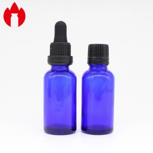 China 30ml Blue Essential Oil Glass Vial With Dropper Caps on sale