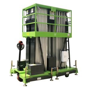 China Triple Mast Manual Punshing Mobile Aerial Work Platform 12m Lifting Table 300Kg Loading Capacity on sale