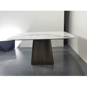 Ceramic Stainless Steel Pedestal Table , Geometric Square Marble Top Dining