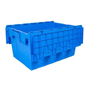 Buy cheap 600x400x260mm Foldable Blue Plastic Moving Crate for Transport Warehouse Attached Lid from wholesalers
