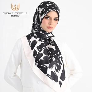 Buy cheap High Quality Printed Floral Satin Silk Hijab Breathable Tudung-Borong Bawal for Muslim Women and Girls Pour Femme Hijab product