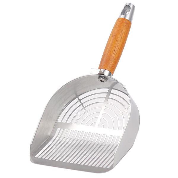 Quality High-Quality 304 Stainless Steel Cat Litter Scoop with Ergonomic Wooden Handle - Durable Pet Cleaning Tool for Bentonite & Tofu Litter (Large/Small, Wholesale) for sale