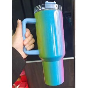 40oz Blank Glitter Sublimation Tumbler With Gradient Rainbow Paint Custom