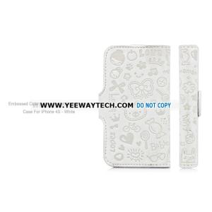 Buy cheap Embossed Cute Cartoon Wallet Style Leather Case For iPhone 4S - White from wholesalers