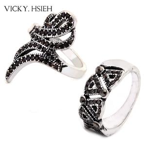 Buy cheap VICKY.HSIEH Antique Silver Rhinestone Pave Rings Set product