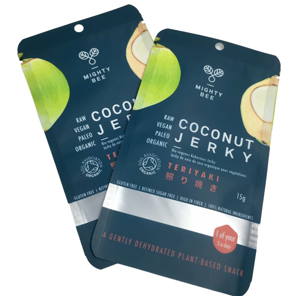 Quality Flat Mylar Pouches Coconut Jerky Packaging Bags With Clear Window for sale