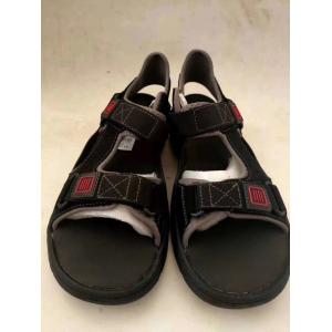 Buy cheap Black Mens Beach Flip Flops EVA Bottom Leather Cloth Cover from wholesalers