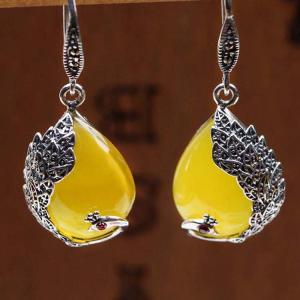 Buy cheap Thai Sterling Silver Yellow Chalcedony Drop Retro Earrings (E170619YELLOW) from wholesalers