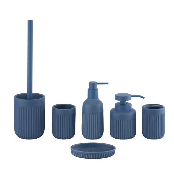 Quality Blue Ceramic Bathroom accessories set round shape vertical stripe bathroom countertop accessories for sale
