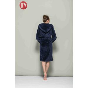 Buy cheap Fluffy Polyester Sherpa Fleece Hooded Robe , Unisex Full Length Warm Plush Bathrobe With Grey Kimono Collar from wholesalers