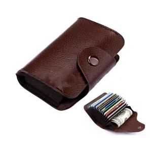 Buy cheap Leather Button Wallet Short Business Card Wallet with RFID Protection and Lock Buckle from wholesalers