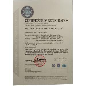 Wenzhou jhenten machinery co.,ltd Certifications