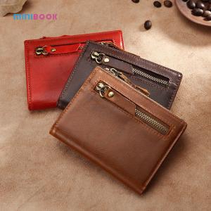 Minibook Genuine Leather Male Wallet with Anti-Theft Protection and Customizable