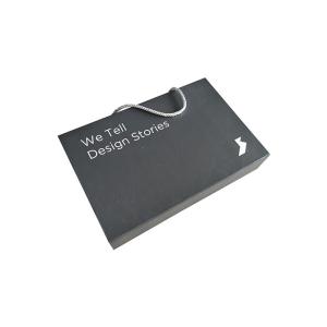 Black Paperboard Folding Packaging Boxes Logo Custom With Pull Rope Collapsible