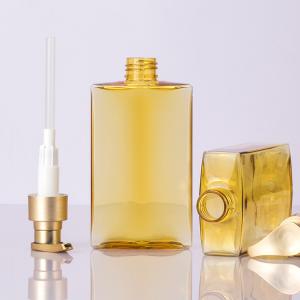 Buy cheap 200ml PP Yellow Transparent rectangle smooth with Golden pump for shampoo lotion bottle from wholesalers